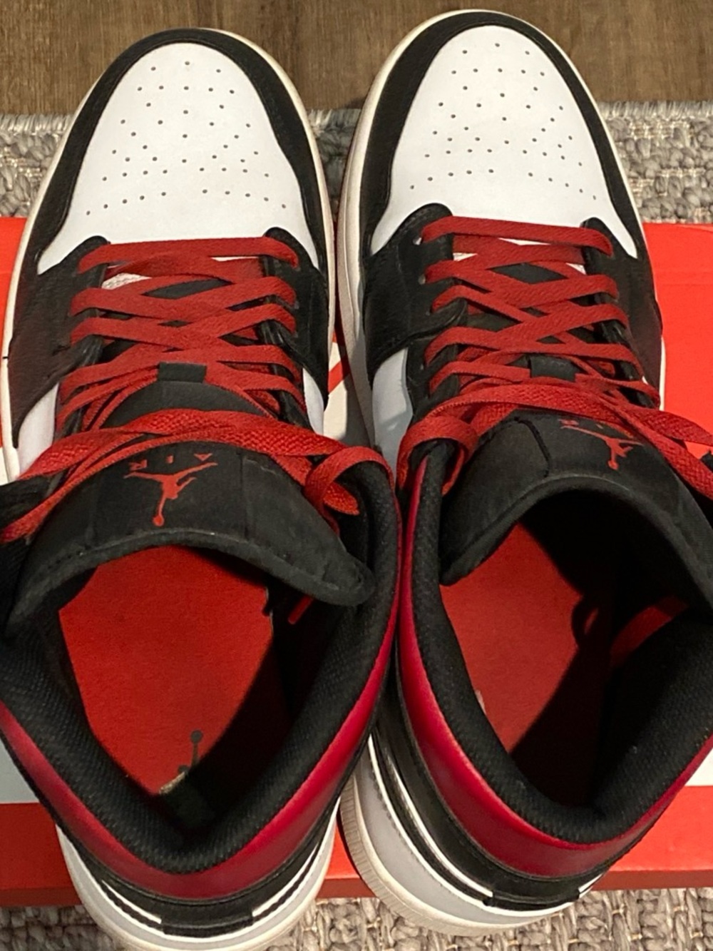 Nike Air Jordan 1 Mid Men’s Sneakers - Black/White/Red - Picture 5 of 5
